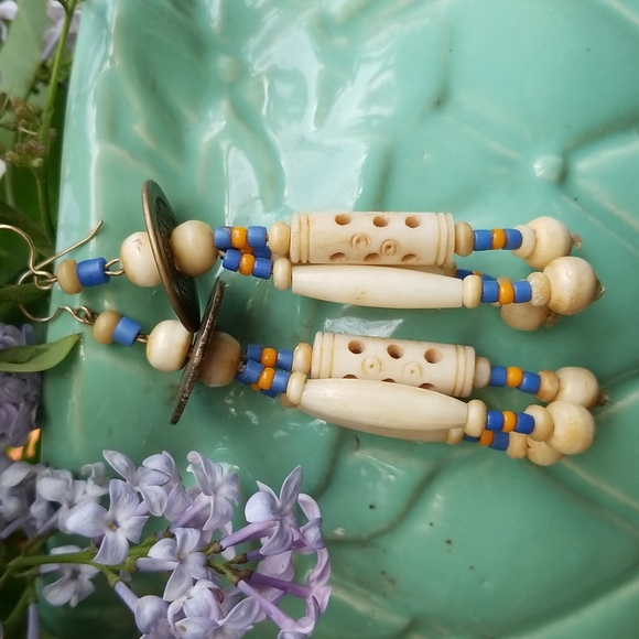 None Jewelry - Beautiful Boho Asian Earrings with antique  coins and intricate carved beads